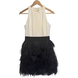 Milly New York Black White Ostrich Feathers Blair Cocktail Dress Size 2